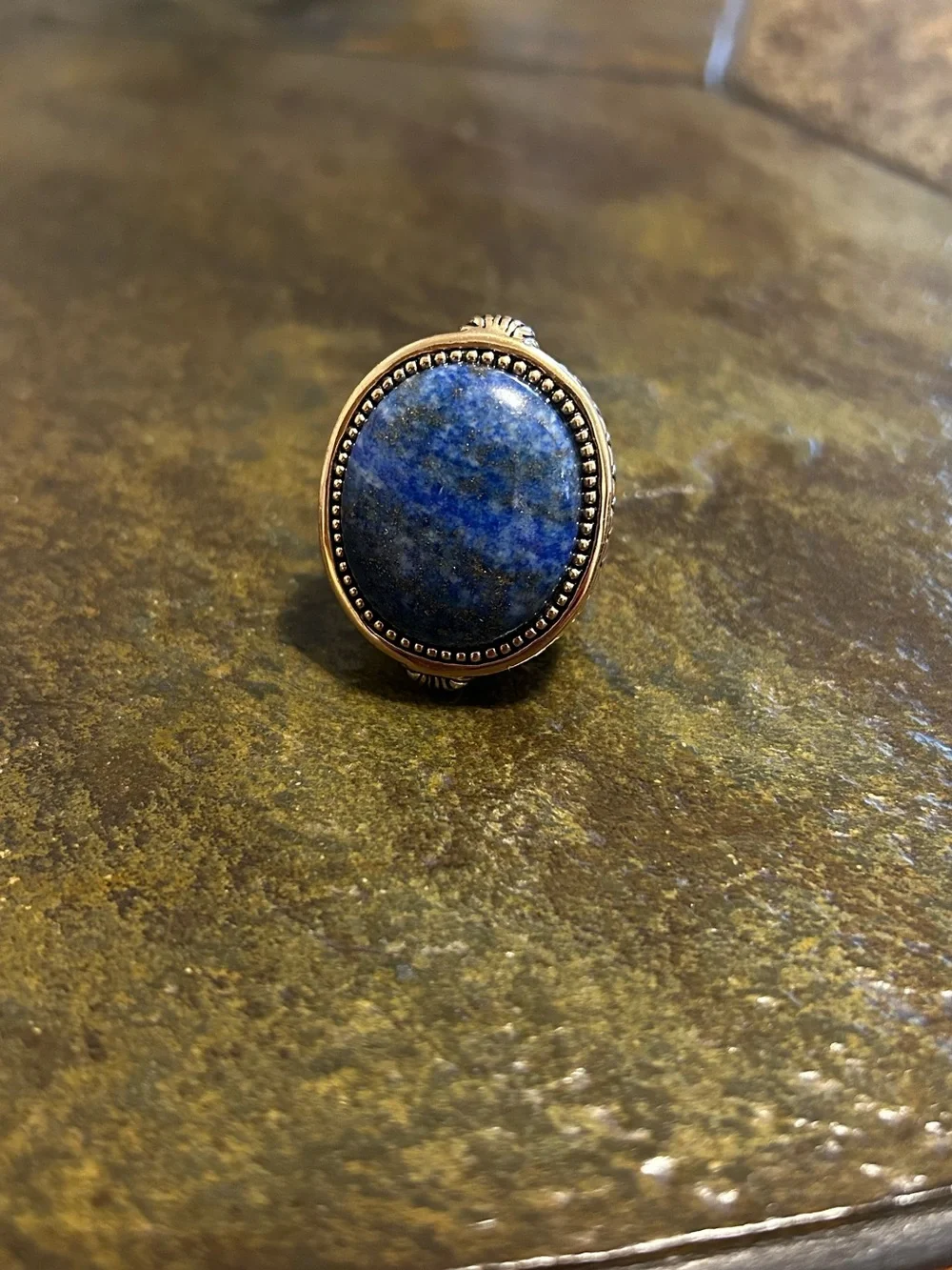 Vintage Huge BARSE Gold Tone Lapis Lazuli Statement Ring Size 9/1.2